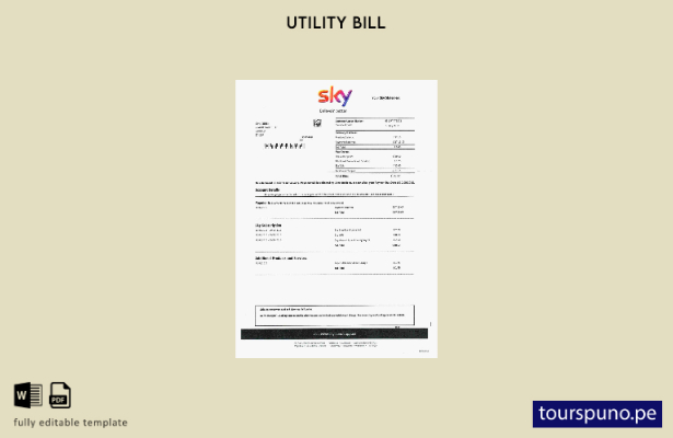 lista para imprimir plantilla de factura de servicios públicos Sky del Reino Uni